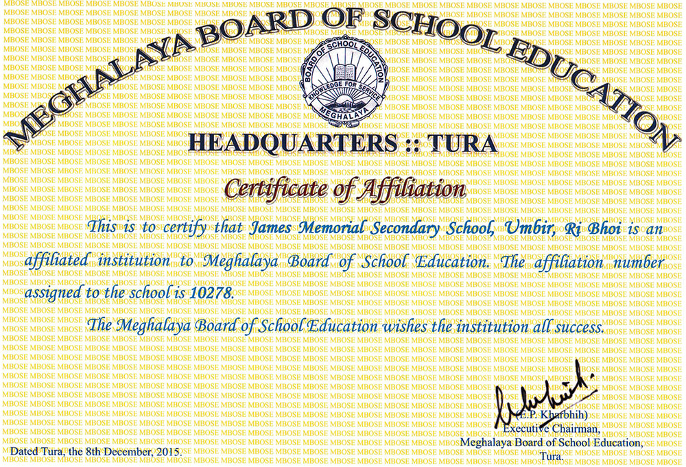 Certificates James Memorial Higher Secondary School